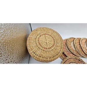 Set of Handwoven Native American Style Baskets with Lid and 12 Coasters